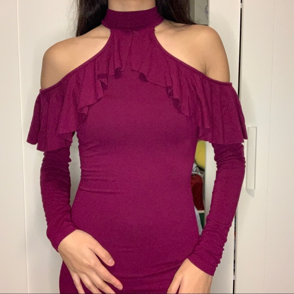 Forever 21 Cut Out Shoulder Ruffle Bodycon Dress - Picture 2 of 15